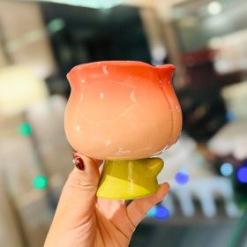 Good-looking Tulip Peach Ceramic Water Cup With Spoon