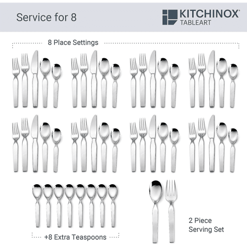 Boston Warehouse Kitchinox Chalet Stainless Steel Flatware Set, 50 Piece (69029)