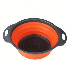 1pc Silicone Folding Drain Basket Fruit Vegetable Washing Basket Foldable Strainer Colander Collapsible Drainer Kitchen Storage Tool (Color: Orange2Size)